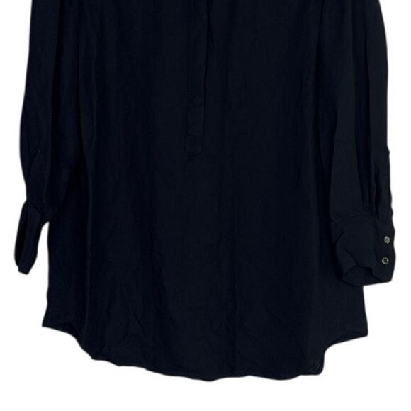 J.Crew Keyhole Puff Long Sleeve Drapey Crepe Blouse Button Closure L Black #4128 - Picture 4 of 15